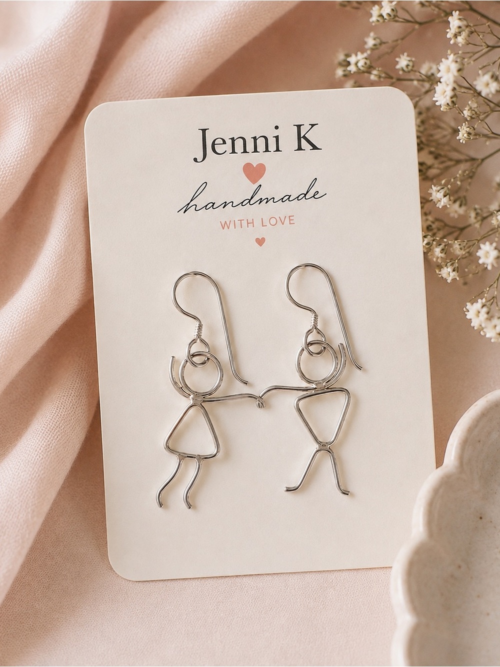 Jenni Silver Stick-Figure Dangle Earrings for Kids